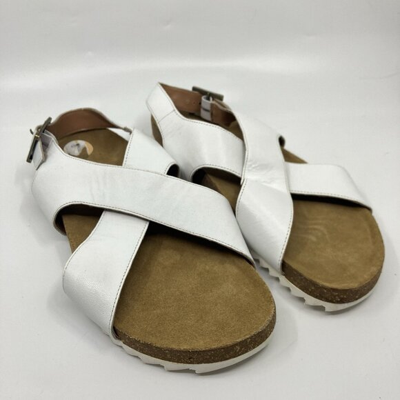 Barbour White Sandals with Adjustable Straps and Cork Footbed - Picture 2 of 9